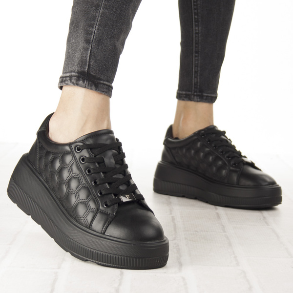 Czarne sneakersy na platformie damskie skórzane Filippo DP7285/25 BK