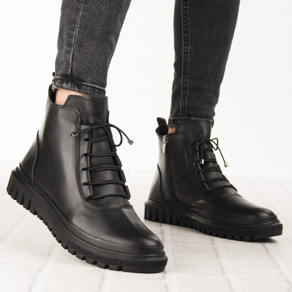 Botki czarne damskie skórzane Artiker 55C1528 ocieplane trzewiki zimowe