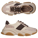 Beżowe sneakersy na platformie damskie Filippo DP7113 BE skórzane