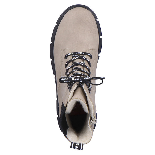 Beżowe Botki workery damskie Rieker X3414-60 ciepłe zimowe ocieplone