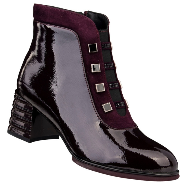 Lakierowane Botki damskie D&A S.Barski CR52-696 WINE bordowe skórzane
