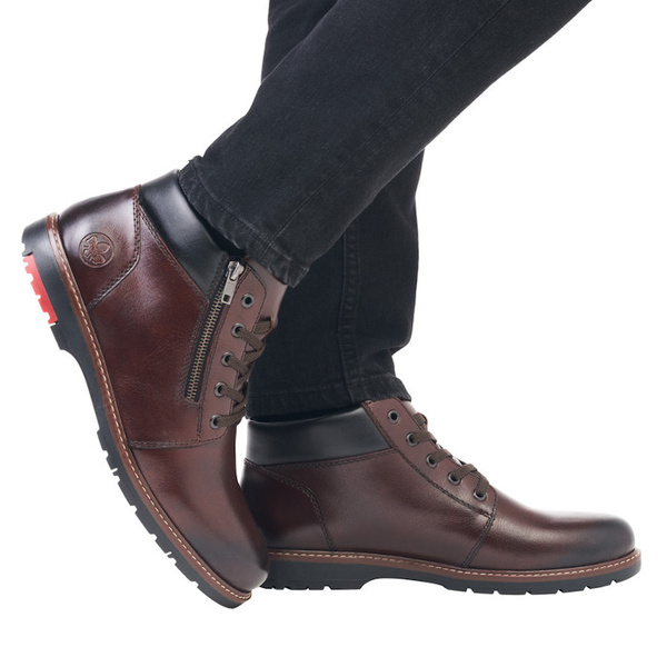 Trzewiki męskie zimowe Rieker 10502-25 brown brązowe skórzane ciepłe