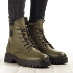 Botki khaki damskie Potocki 12672KH zielone na grubej podeszwie ocieplone