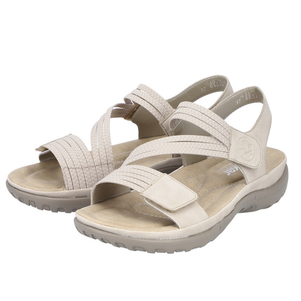 Sandały damskie na rzepy beżowe Rieker 64870-62 Beige z gumkami