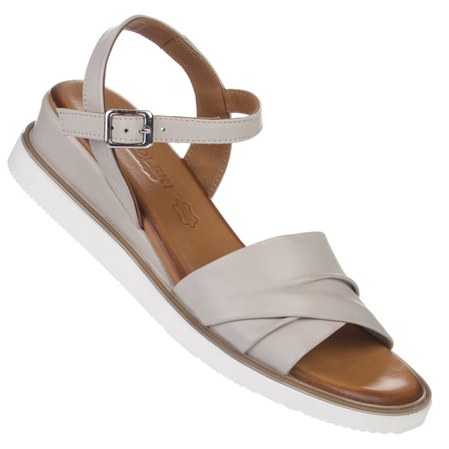 Sandały na koturnie szare damskie T.Sokolski 781 SGREY skórzane