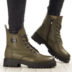 Botki khaki damskie Potocki 12672KH zielone na grubej podeszwie ocieplone