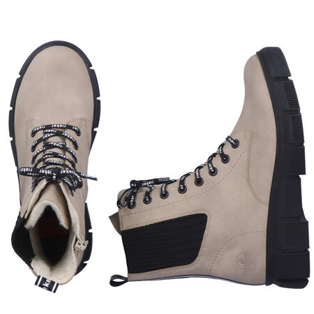 Beżowe Botki workery damskie Rieker X3414-60 ciepłe zimowe ocieplone