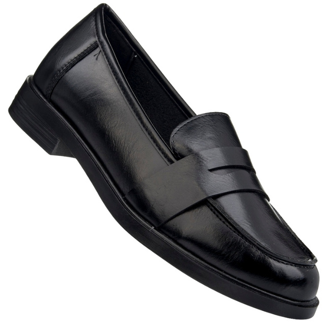 Czarne lordsy Potocki 12442 BK eleganckie półbuty wsuwane