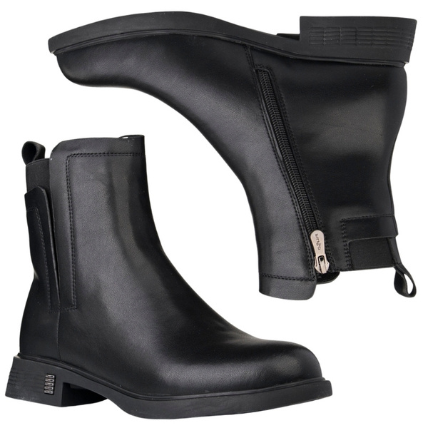 Czarne eleganckie botki damskie Filippo DBT7200/25 BK skórzane ocieplone