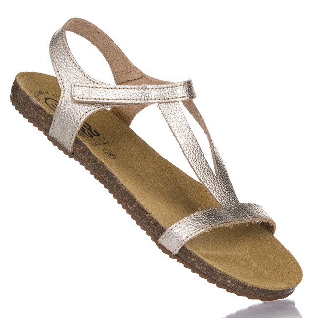 Sandały z paskami płaskie damskie skórzane Hee 25035 złote