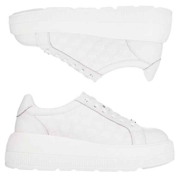 Białe sneakersy na platformie damskie skórzane Filippo DP7285/25 WH