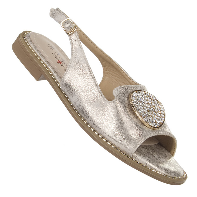 Eleganckie sandały damskie złote S. Barski 083 skórzana wkładka