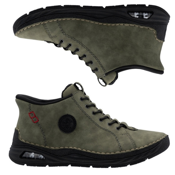 Zielone Botki trzewiki damskie Rieker 44550-54 ciepłe zimowe wsuwane