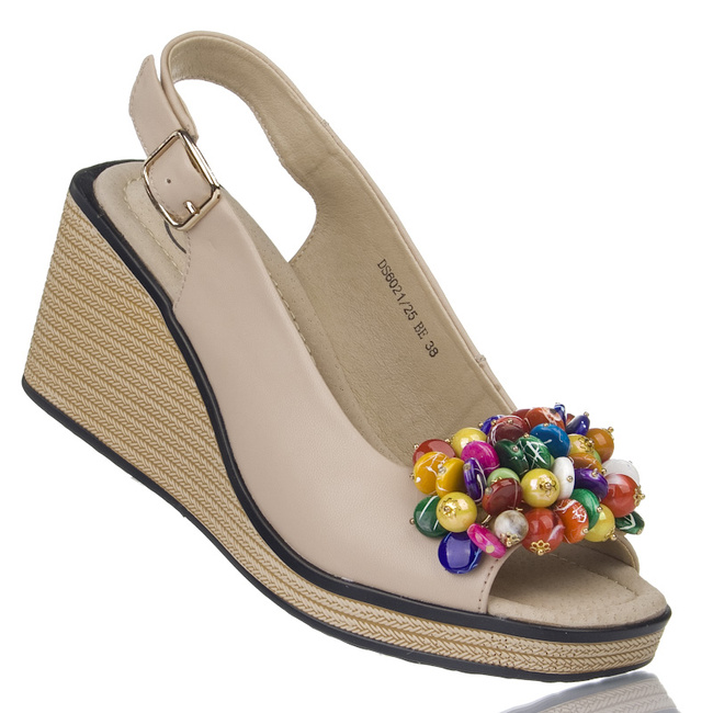 Sandały na koturnie damskie Filippo DS6021/25 BE beżowe skórzane