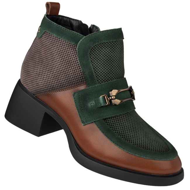Botki na obcasie damskie Maciejka A6747-29/00-8 rudy brązowe zielone skórzane