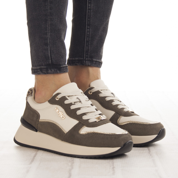 Sneakersy sportowe na platformie damskie Filippo DP7103 WH BR skórzane