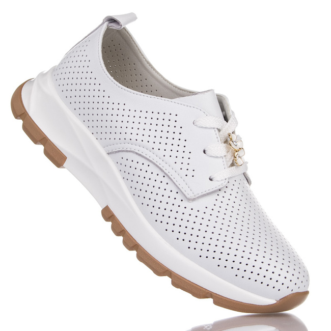 Białe sneakersy ażurowe damskie Artiker 54C1810 white skórzane