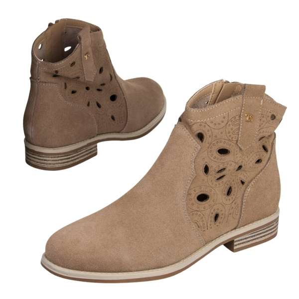 Skórzane Kowbojki damskie T.Sokolski HX Z25-166 beżowe ażurowe