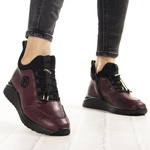 Bordowe Botki na platformie damskie Filippo DBT7168/25 BG skórzane