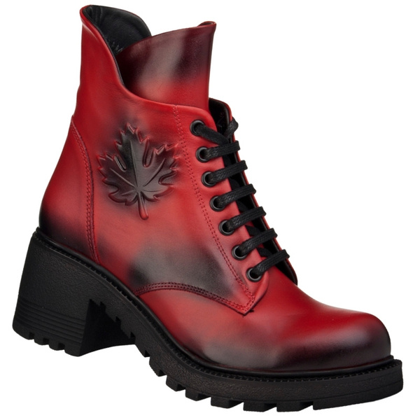 Czerwone Botki skórzne damskie Artiker 53C1123 red zimowe