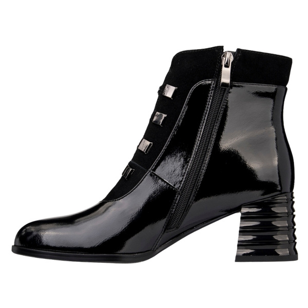 Lakierowane Botki damskie D&A S.Barski MR52-144 czarne skórzane