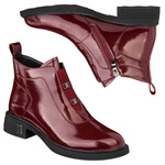 Lakierowane Botki z ozdobami D&A S.Barski MR52-118 wine bordowe skórzane