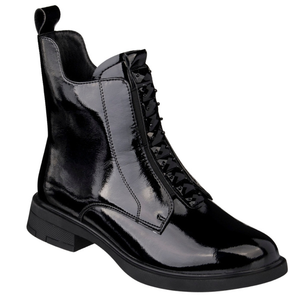 Lakierowane Botki z ozdobami D&A S.Barski MR52-108 czarne skórzane