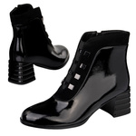 Lakierowane Botki damskie D&A S.Barski MR52-144 czarne skórzane