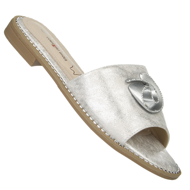 Srebrne klapki damskie z ozdobą S. Barski KV51-007 SILVER lekkie