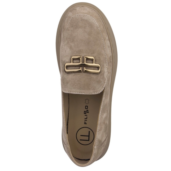 Zamszowe mokasyny damskie Filippo DP7216/25 BE beżowe z ozdobą