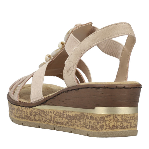 Sandały damskie na koturnie wsuwane różowe Rieker 63778-31 rose