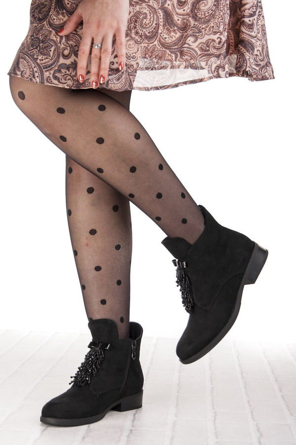 Botki damskie Barski HY42-712 black czarne koraliki zamsz