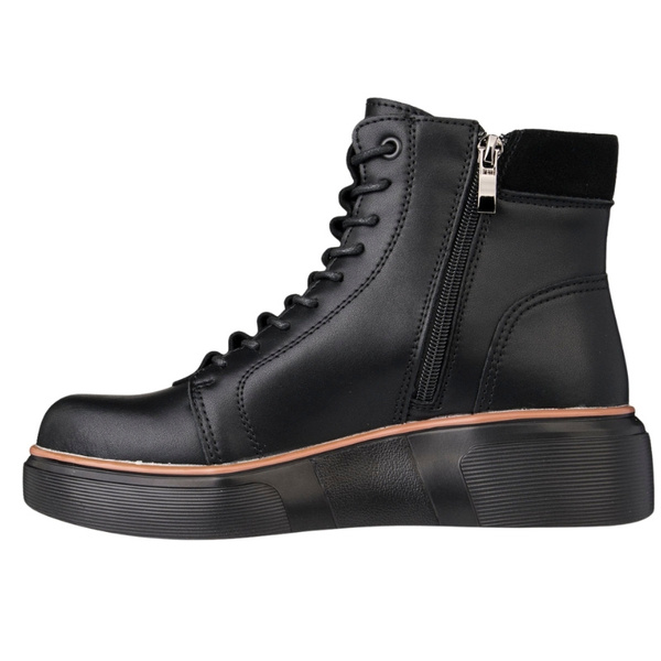 Czarne Botki na platformie damskie Filippo DBT7128/25 BK skórzane