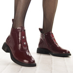 Lakierowane Botki z ozdobami D&A S.Barski MR52-118 wine bordowe skórzane