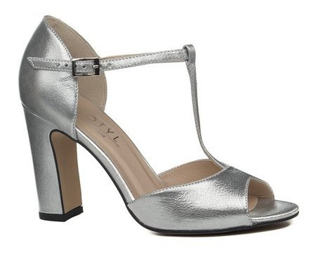 Srebrne wysokie sandałki na słupku Kotyl 5935 srebro lico skórzne