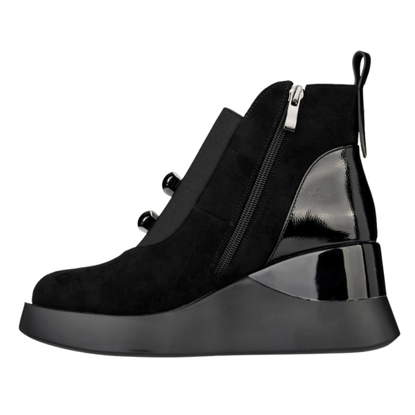 Zamszowe Botki damskie na koturnie D&A S.Barski MR52-106 czarne