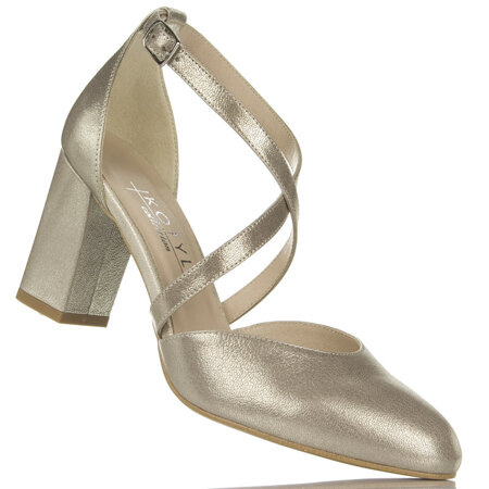 Złote czółenka z paskami na krzyż skórzane Kotyl 7075 złoty ef