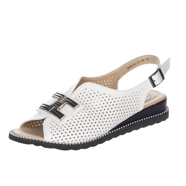 Skórzane Sandały na koturnie damskie Filippo DS6032/25 WH białe