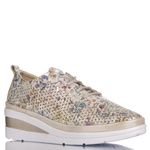 Ażurowe półbuty na koturnie T. Sokolski AMI W26-150 FL BE skórzane