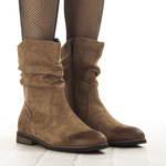 Zamszowe botki damskie Potocki 19311KH beżowe ocieplone wygodne