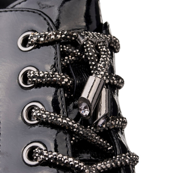 Lakierowane Botki wiązane D&A S.Barski MR52-144 czarne skórzane