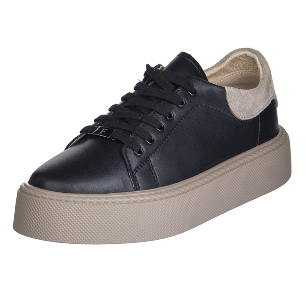 Czarne sneakersy damskie Filippo DP6119 BK BE skórzane na platformie