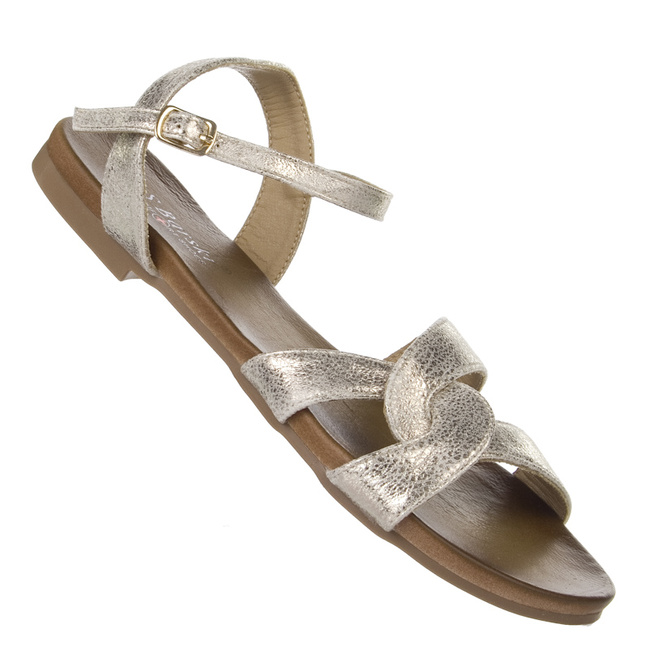 Złote płaskie sandałki damskie S. Barski 022 LT. GOLD casual
