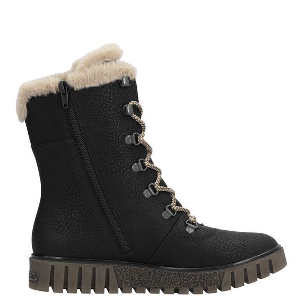 Botki workery damskie Rieker Y3424-00 czarne zimowe z futerkiem