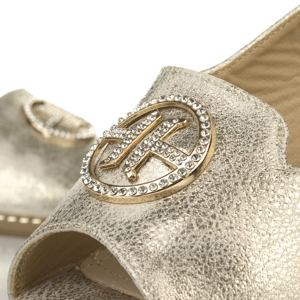 Złote sandały damskie S. Barski 002 LT.GOLD skórzana wkładka