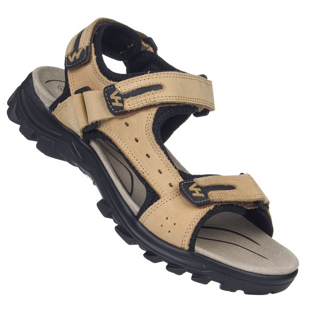Męskie sandały sportowe beżowe VanHorn 28302CA Camel skórzane