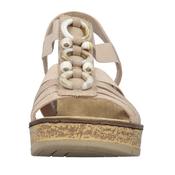 Sandały damskie na koturnie wsuwane różowe Rieker 63778-31 rose