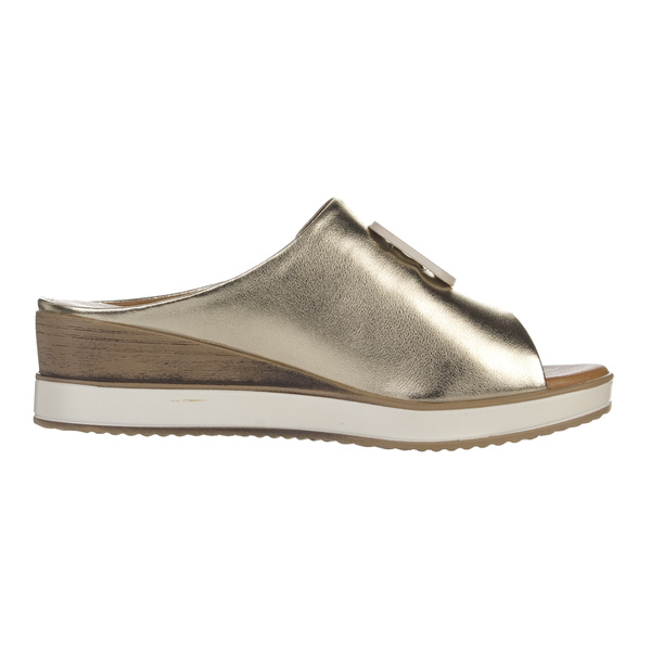 Złote klapki na koturnie damskie Artiker 56C2146 LT.GOLD skórzane