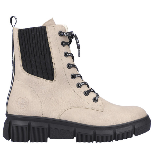 Beżowe Botki workery damskie Rieker X3414-60 ciepłe zimowe ocieplone