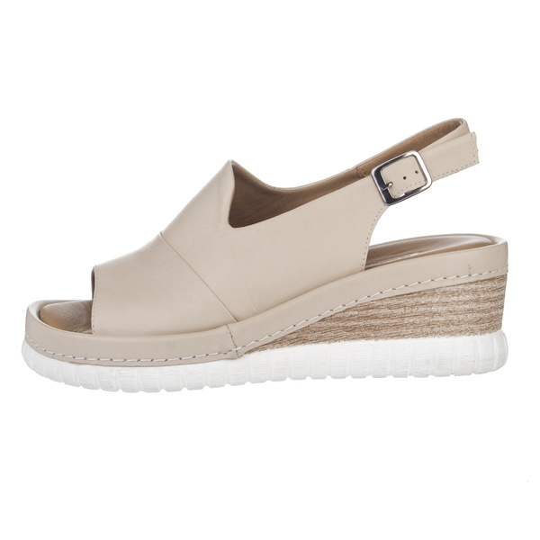 Sandały na koturnie damskie Artiker 56C0919 beige beżowe skórzane